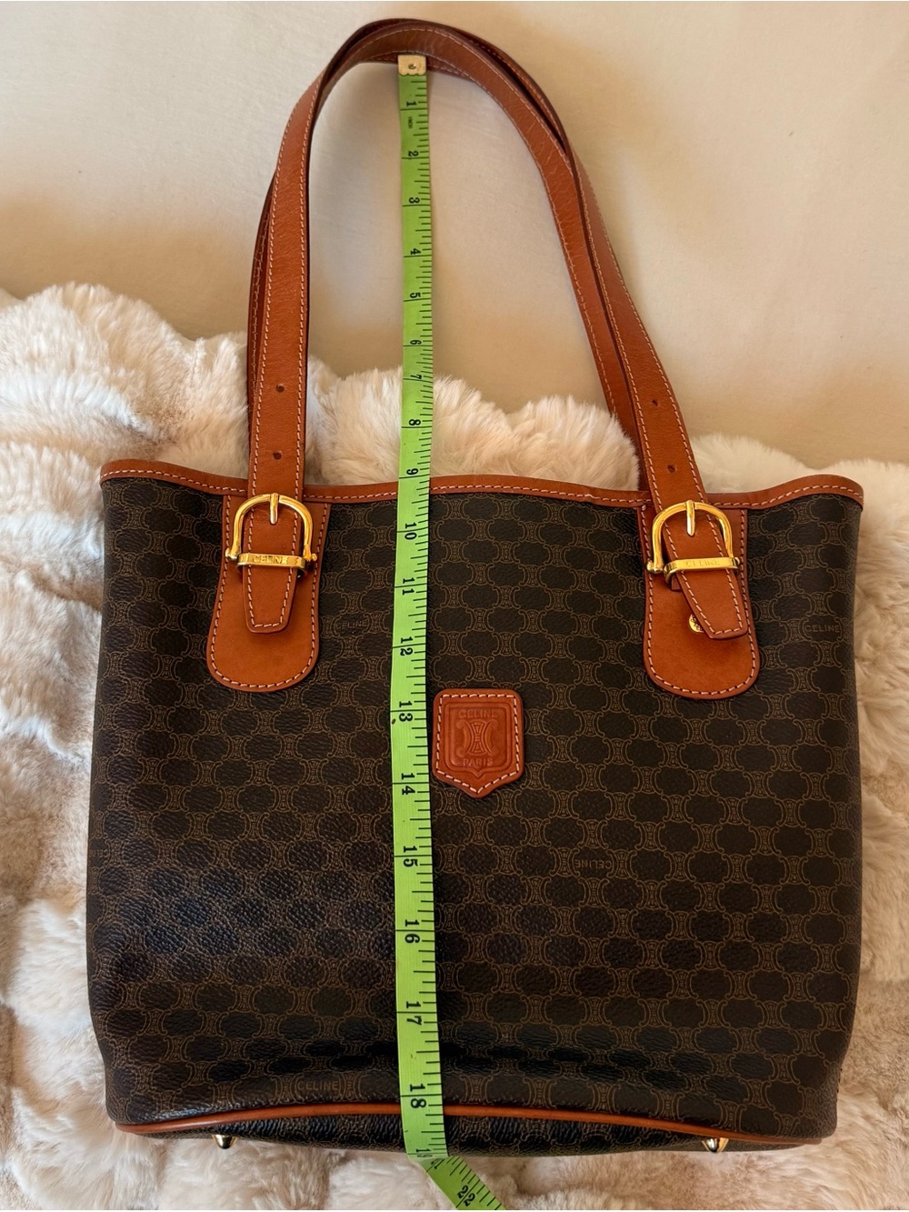 Celine MC98/2 Brown Monogram Tote with Tan Leather Trim - Picture 9 of 11